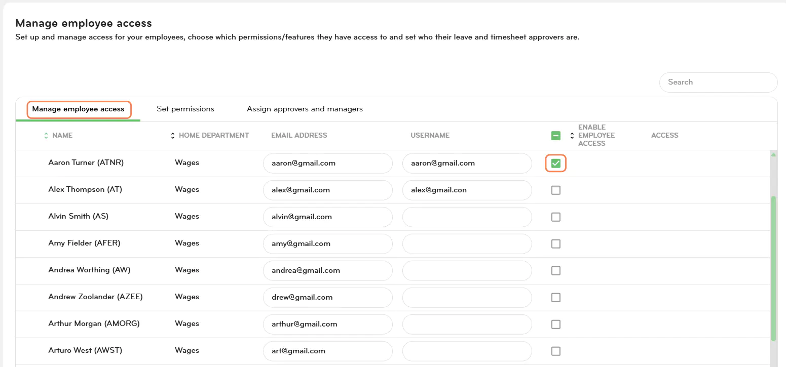 Enable self-service for an employee