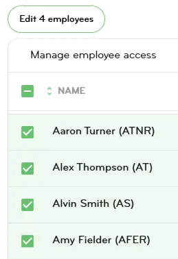 Editing permissions for multiple employees at a time