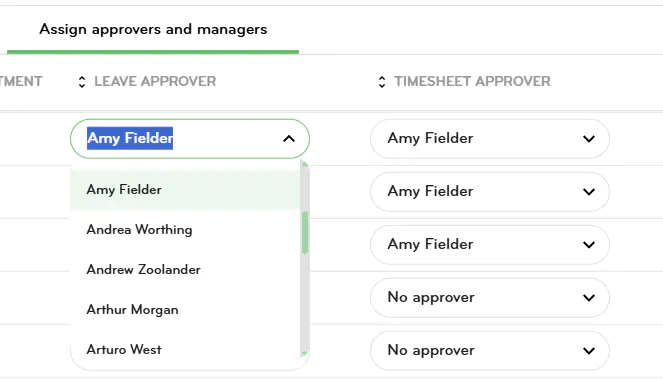 Assigning approvers using the dropdown lists