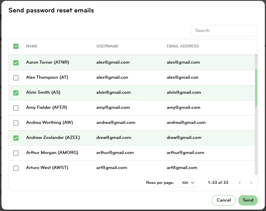 Sending password reset emails to employees that have been enabled for self-service