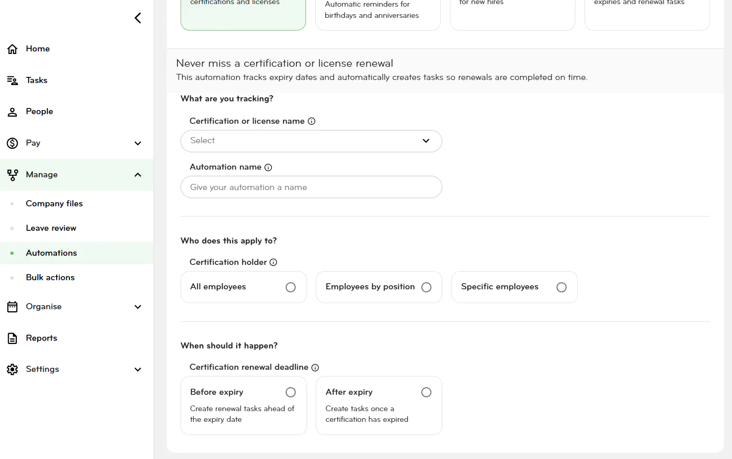 Choose automation type