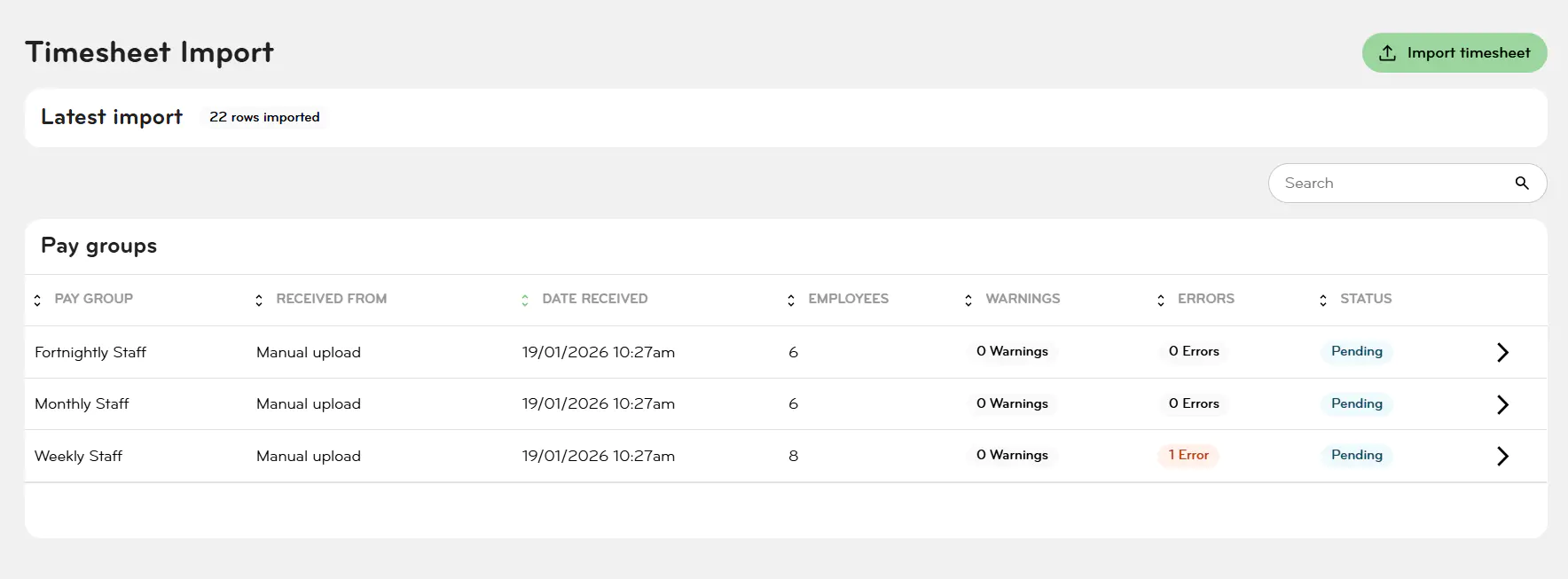 Timesheet import confirmation settings
