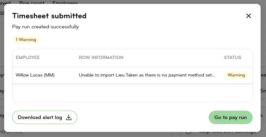 Timesheet import confirmation settings