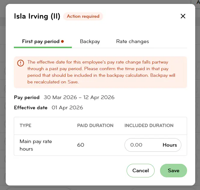 Pay rate change - Pay Review detail