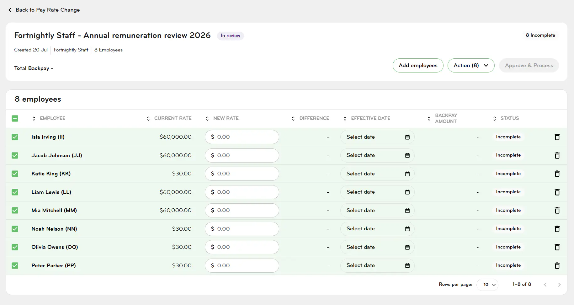 Pay rate change - update rate