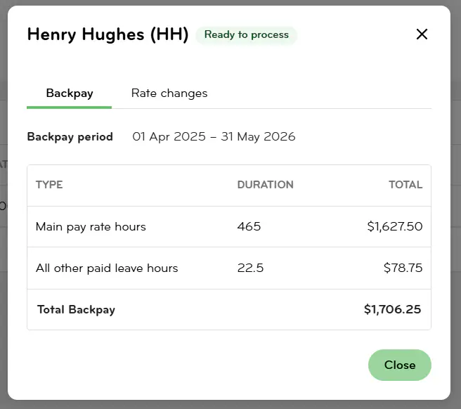 Pay rate change - Backpay