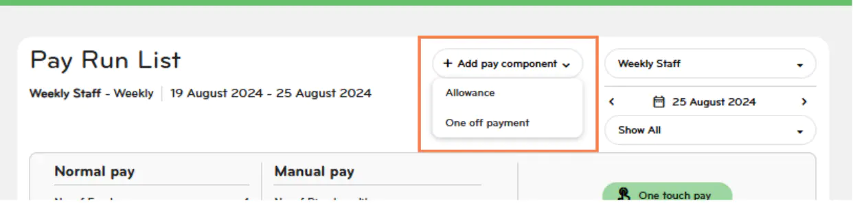 Navigating to the one-off payment to enter a bonus