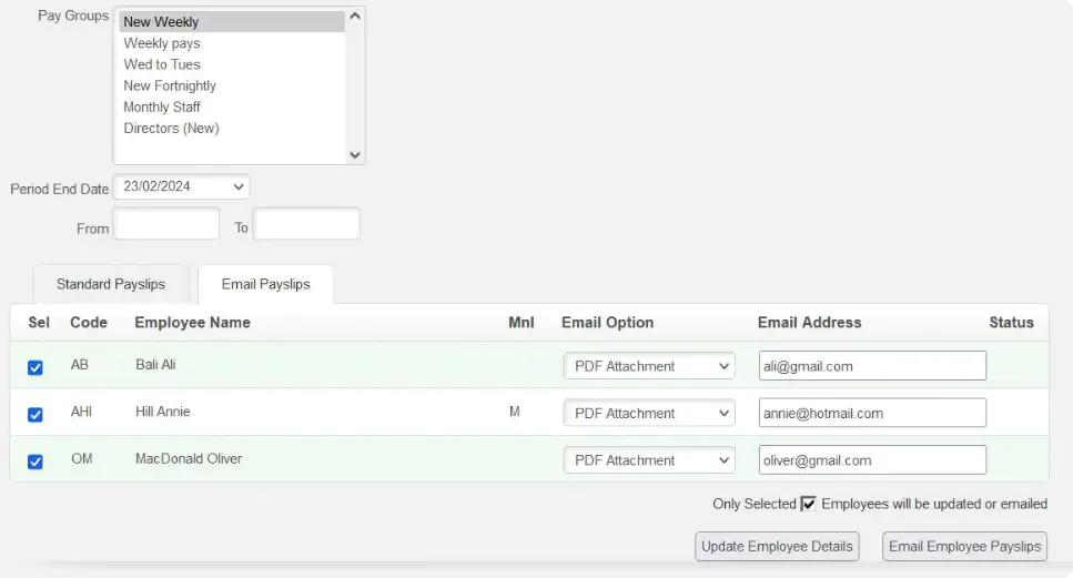 Email payslips