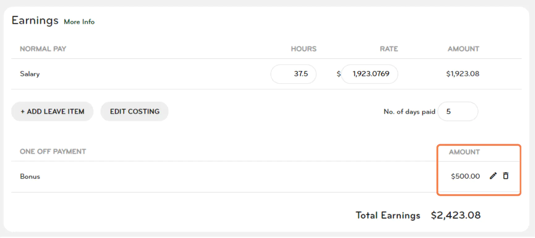 How to change net amounts for a bonus