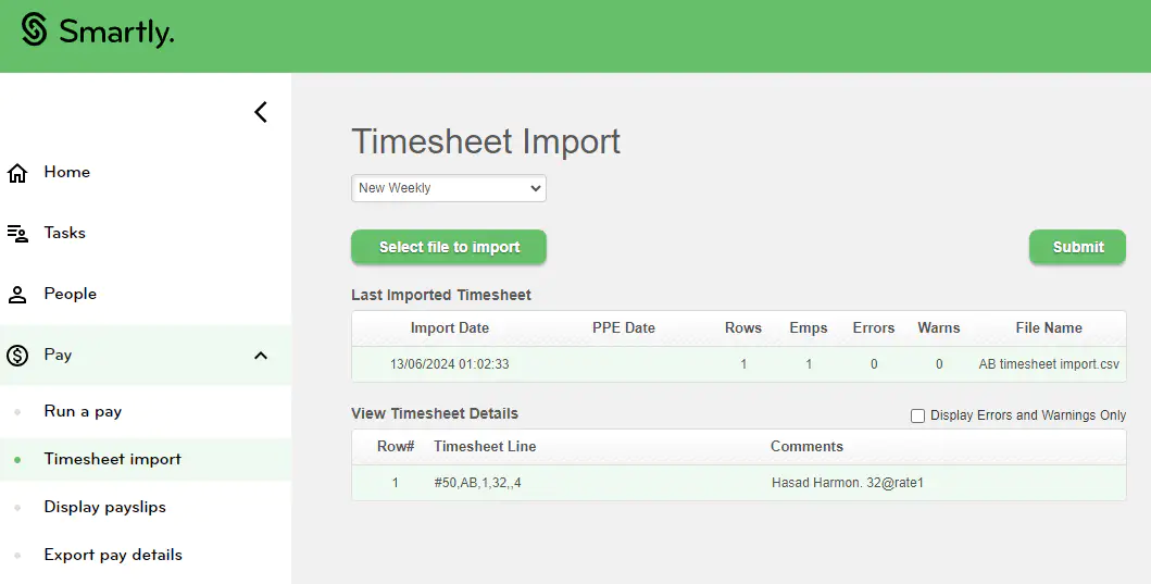 Timesheet import