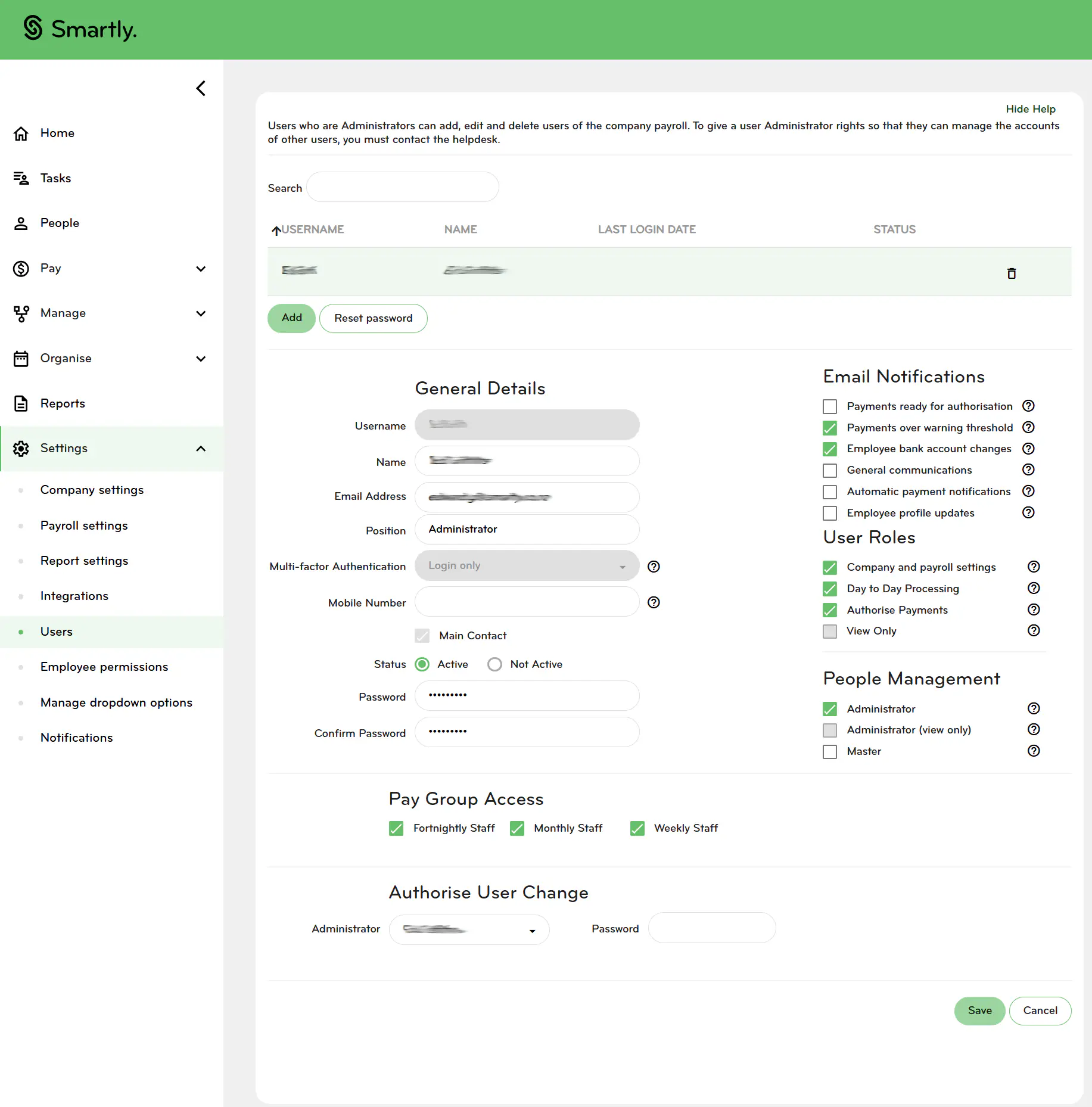 Image of user settings page