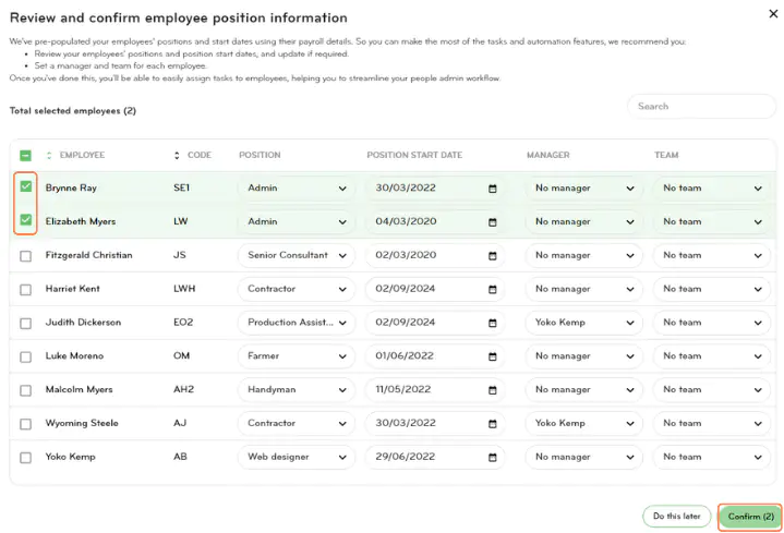 Position info wizard