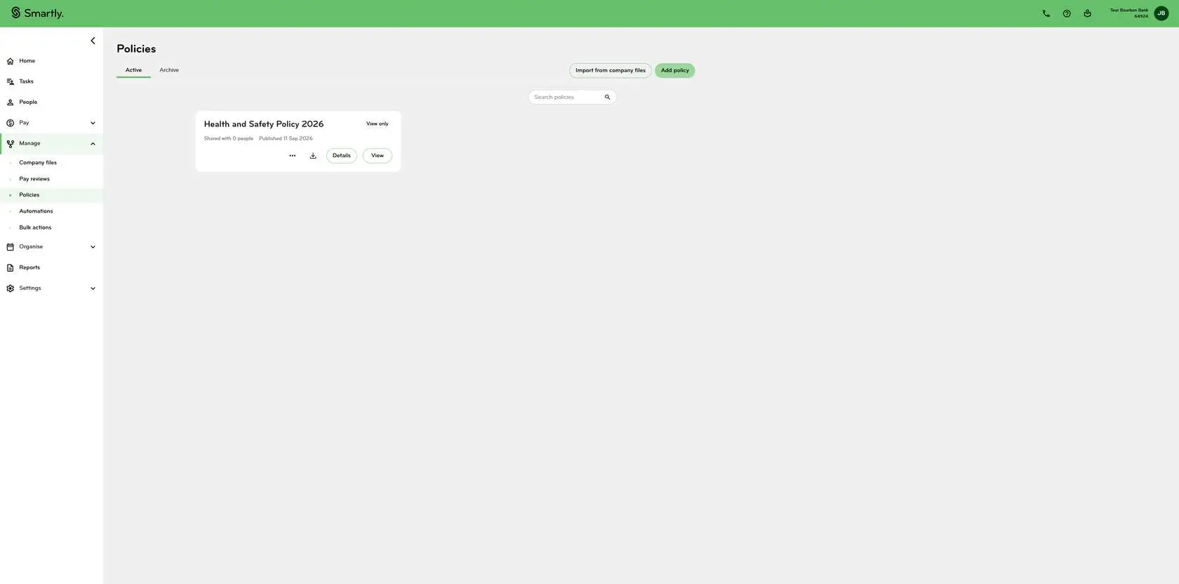 Policies landing page