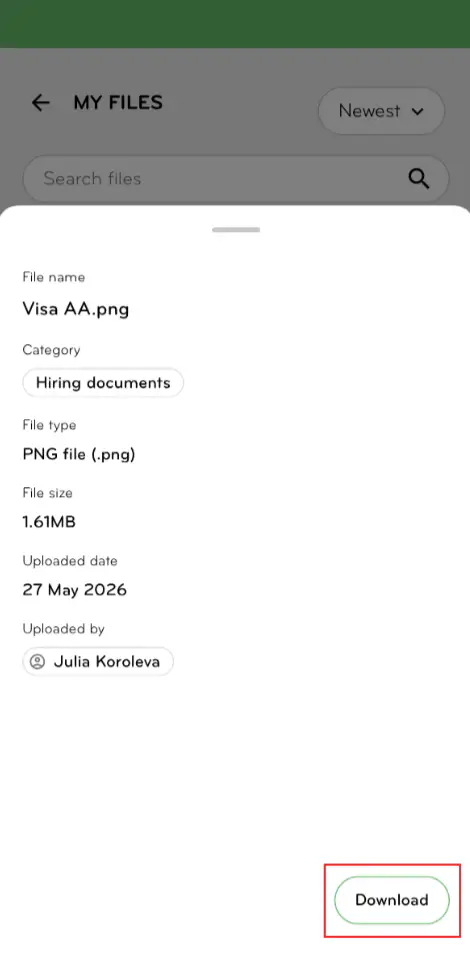 Mobile files details page