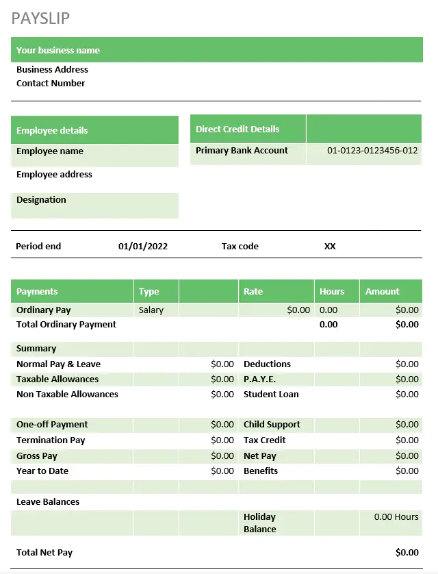 Smartly payslip example template