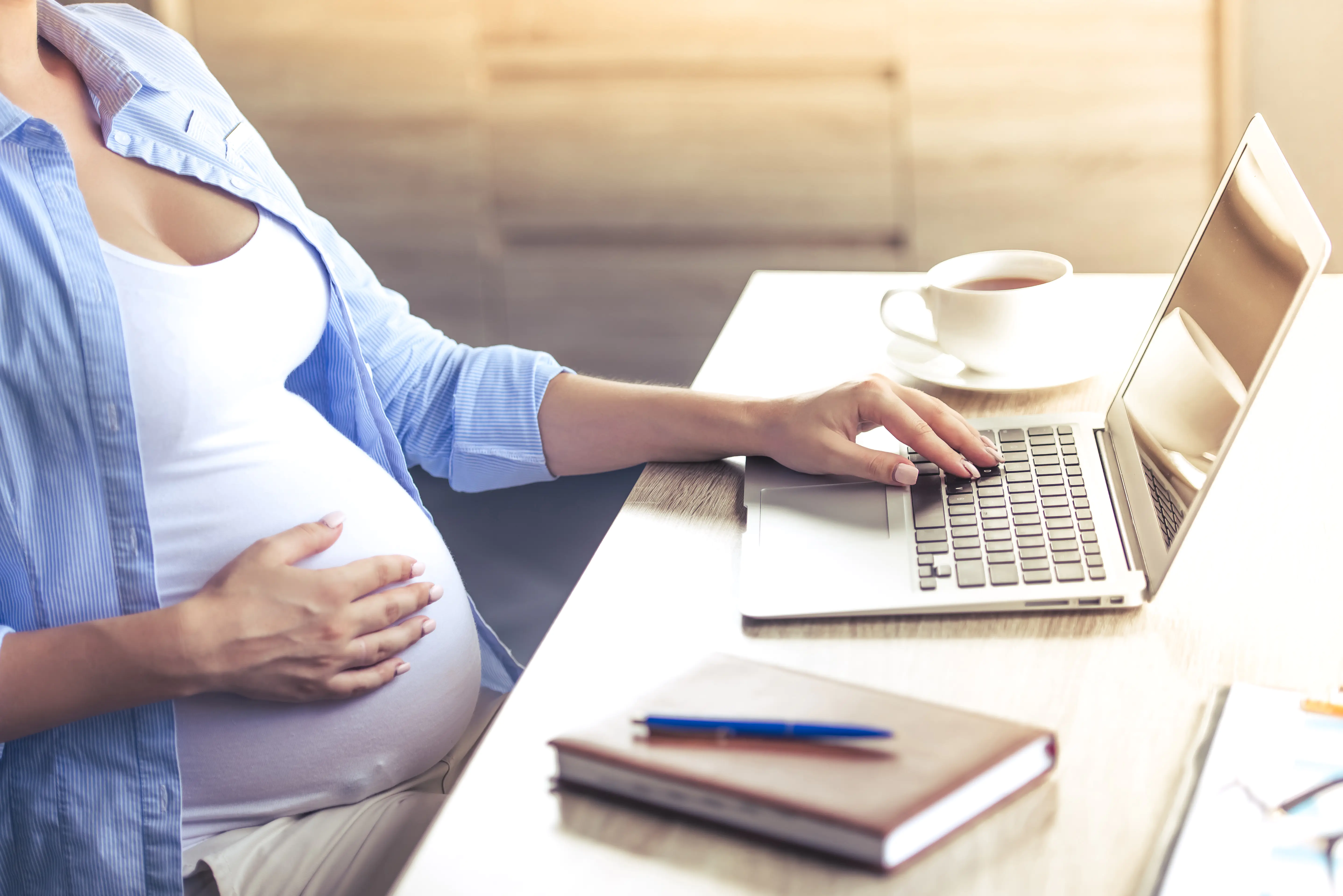 A pregnant woman on their laptop