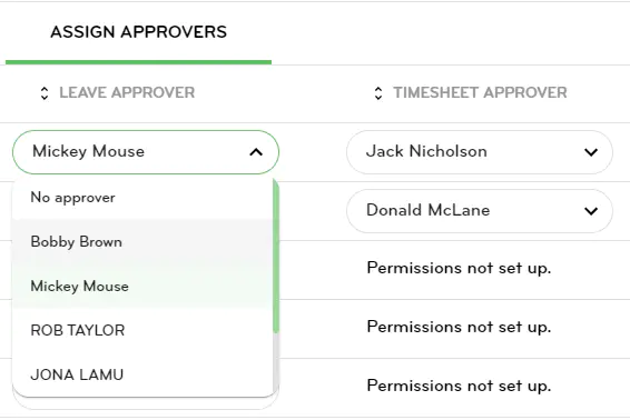 Assigning approvers using the dropdown lists