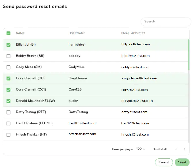 Sending password reset to employees that have been enabled for self-service