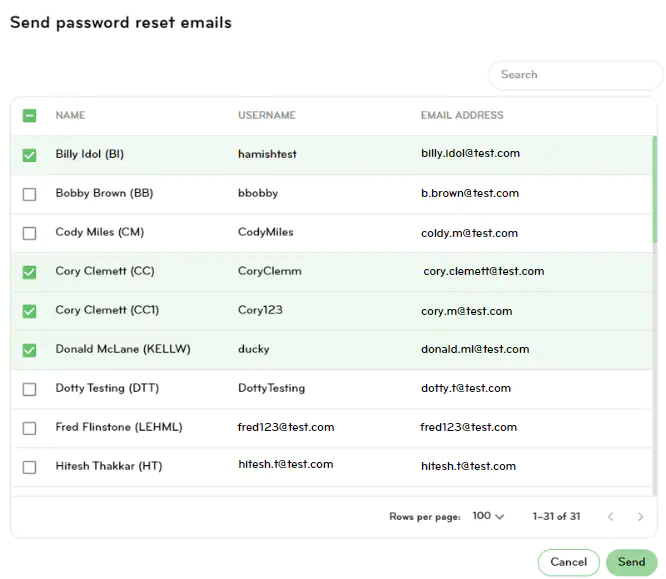 Sending password reset emails to employees that have been enabled for self-service