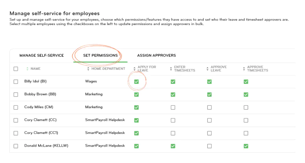 Set permissions for your employees' app