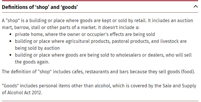Definitions of shop and goods