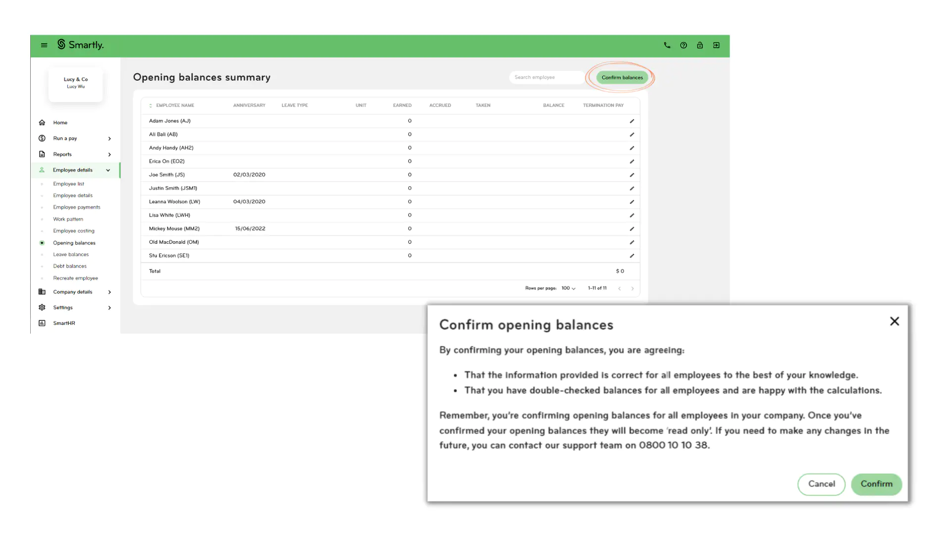 Confirm opening balances