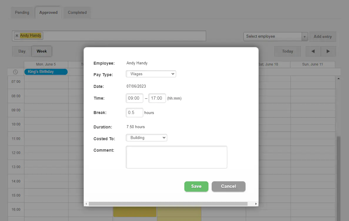 Edit costing under Timesheets