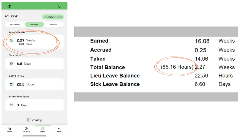 LIW balance app and payslip