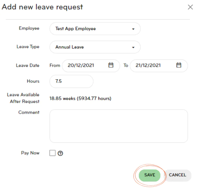 Add a leave request details
