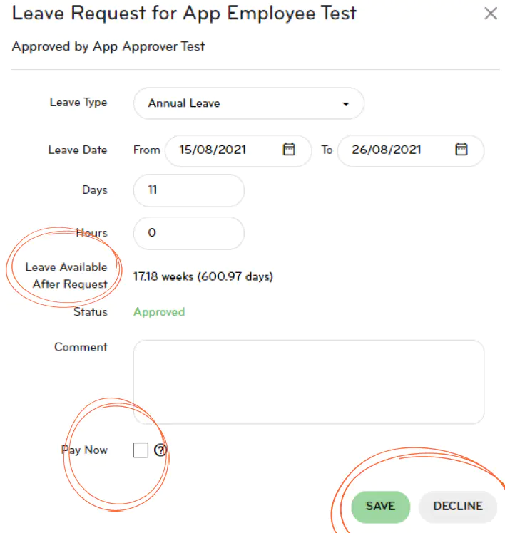 Save or decline a leave request