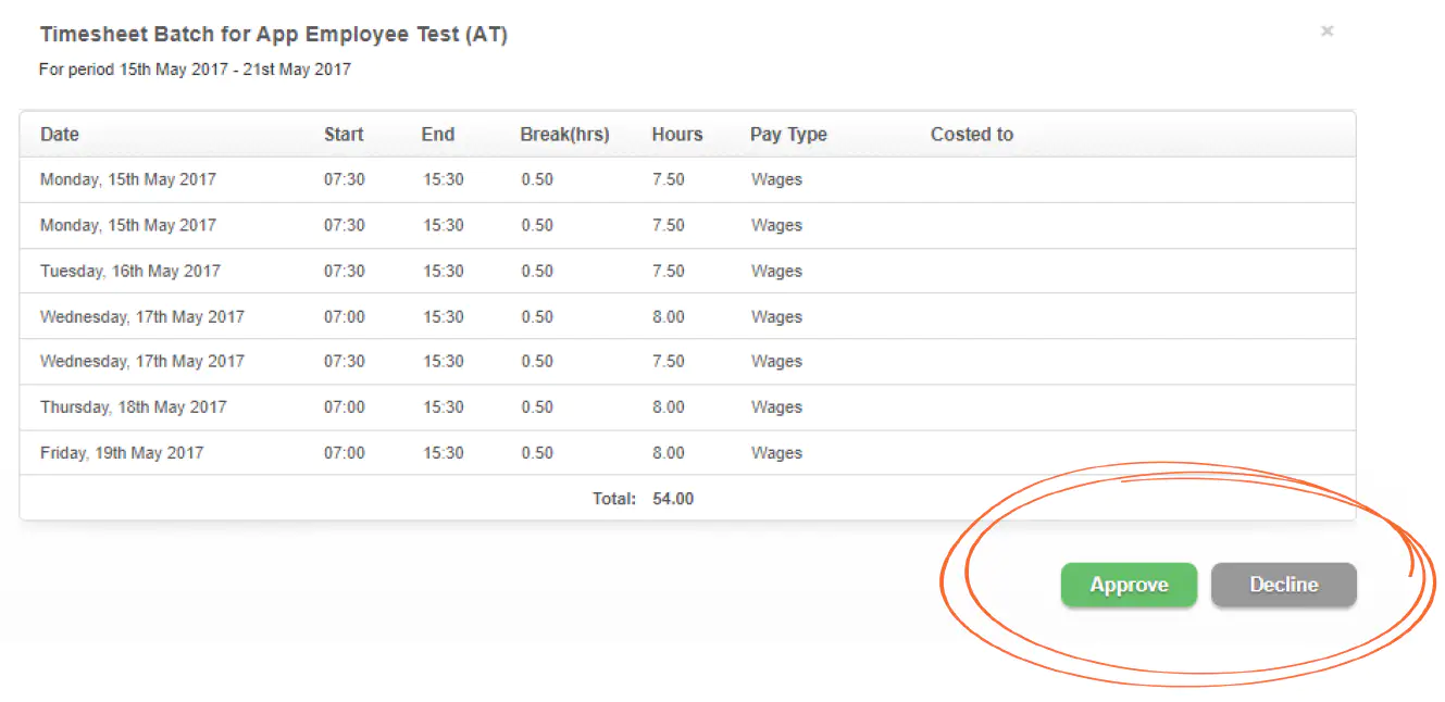 Approving or declining timesheets