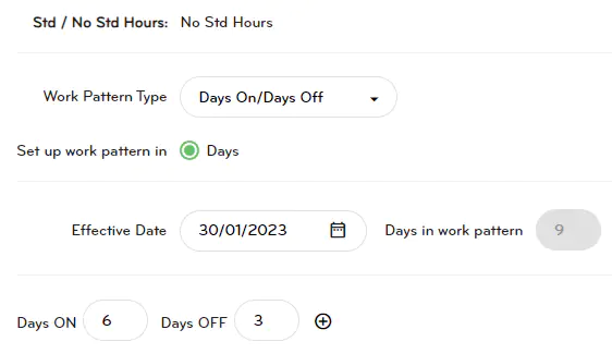 Employee works 6 days on, 3 days off