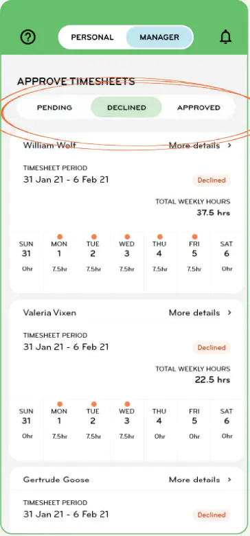 How to approve or decline timesheet entries