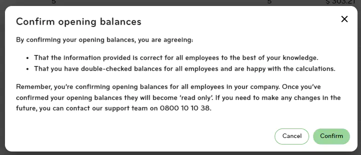 Confirm opening balances