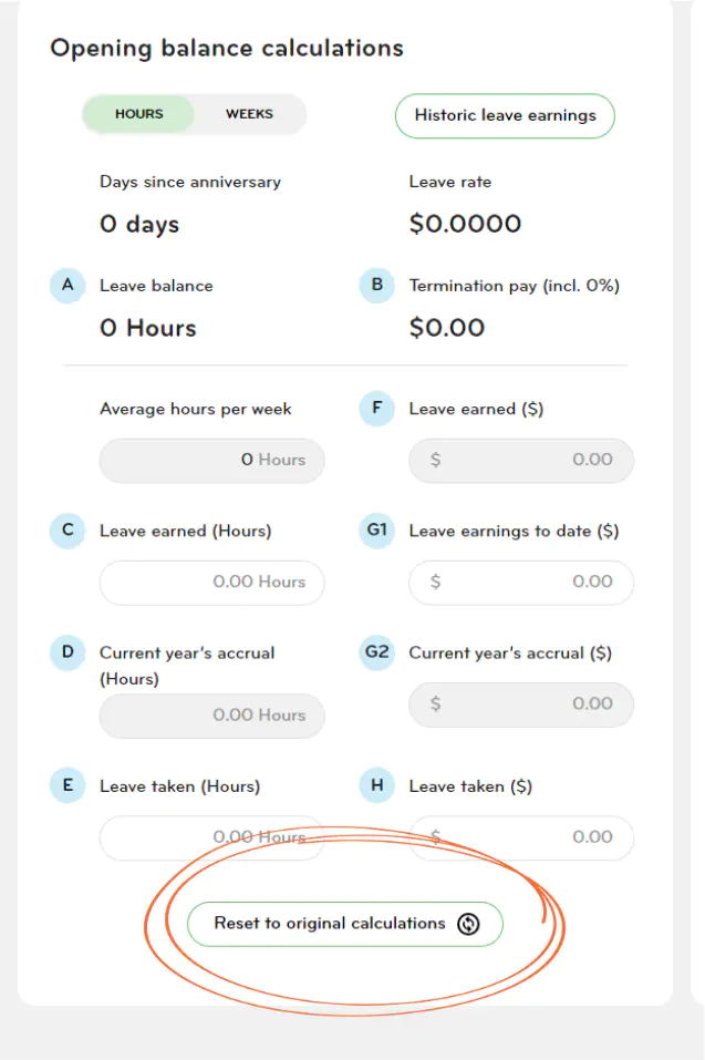 Reset to original calculations