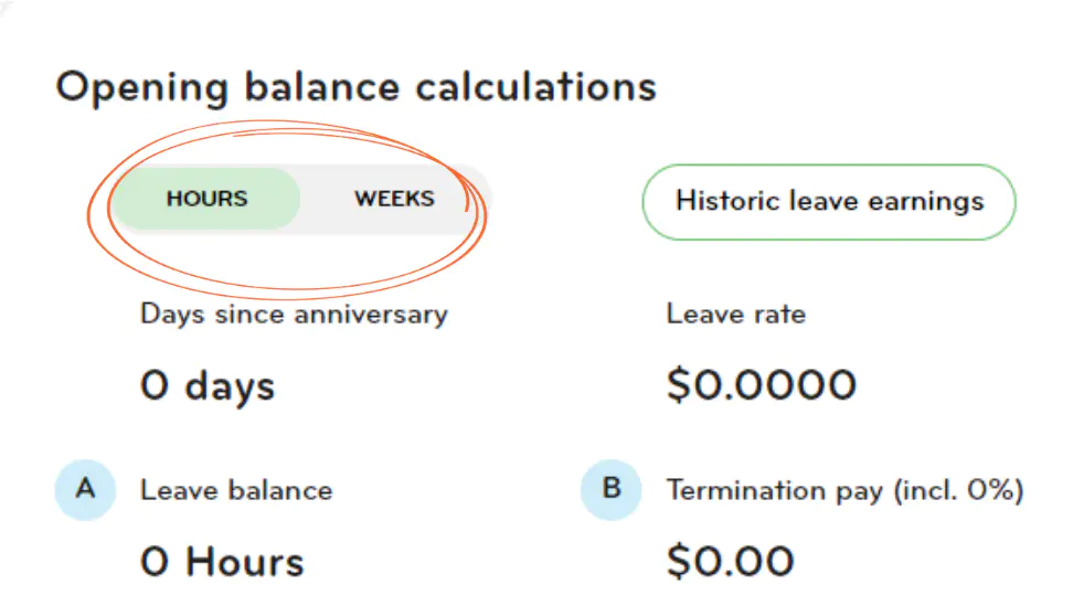 Hours/Weeks toggle