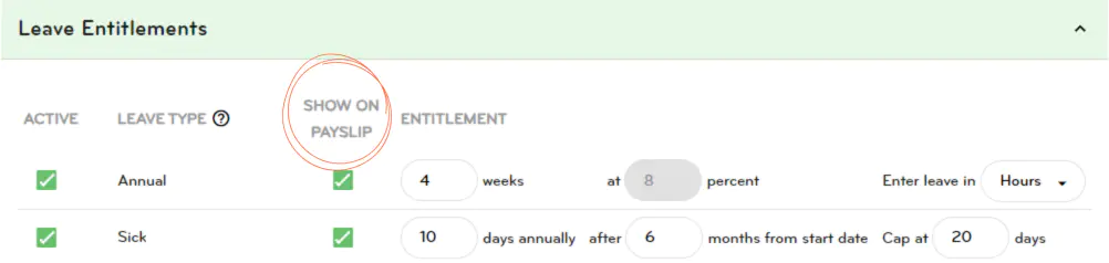 Show leave on payslip