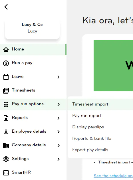 Click Pay run details then Timesheet import