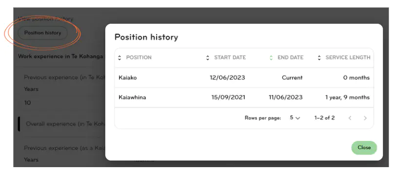 Position history