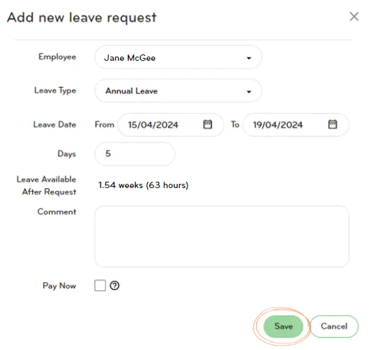 Add a leave request details