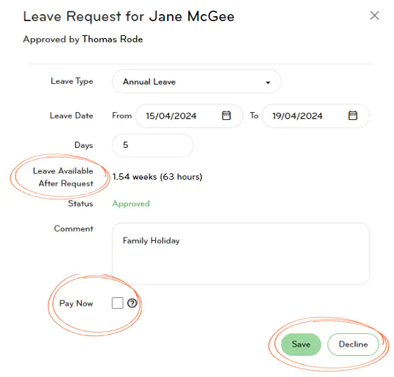 Save or decline a leave request