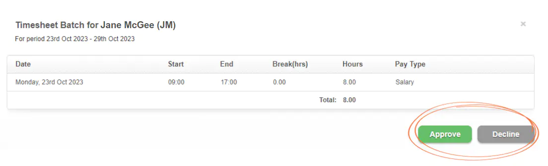 Approving or declining timesheets