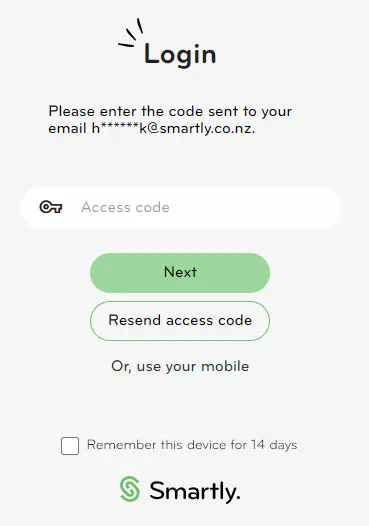 Send access code to email
